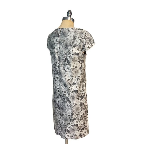 Brooks Brothers Sheath Dress Houndstooth Floral Overlay Black White 4 - Picture 3 of 5